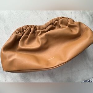 Leather Shoulder Clutch in Cognac